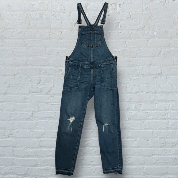 Indigo Blue Women's Maternity Distressed Denim Overalls, Size Small - Picture 1 of 15
